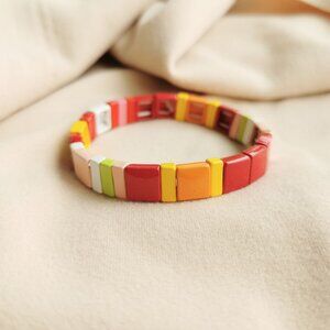 Roxanne Assoulin Rainbow Brite Enamel Stretch Bracelet Gold